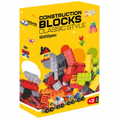 Produktbild von Klassische Bausteine Mega Set 1000 Teile, Konstruktionsspielzeug für Kinder ab 3 Jahren, Bunte Bauklötze Kompatibel mit Marken, EVI TOYS Riesen-Box