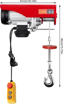 Immagine prodotto di Verricello elettrico - Paranco - Portata 800 kg - Fune d'acciaio - Telecomando via cavo - Per auto, barche e garage - Rosso