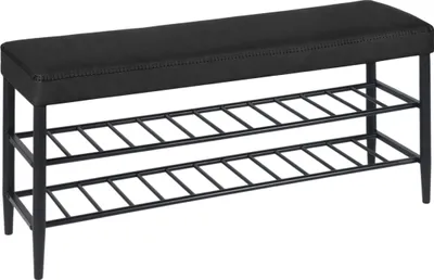 Produktbild von Relaxdays Schuhbank, gepolsterte Kunstleder-Sitzfläche, 2 Schuhablagen für 8 Paar, Schuhregal HBT 50x100x30 cm, schwarz