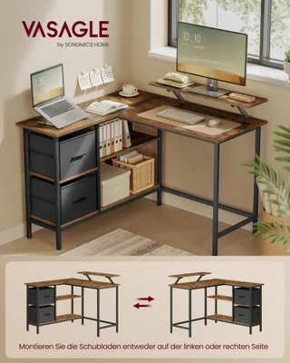 Produktbild von VASAGLE L-förmige Schreibtisch Eckschreibtisch Computertisch mit Schubladen 115cm Vintage