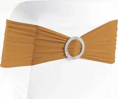 Produktbild von Stuhlschleifen Stretch, Goldbraun - elastische Schleifenbänder mit Schnalle