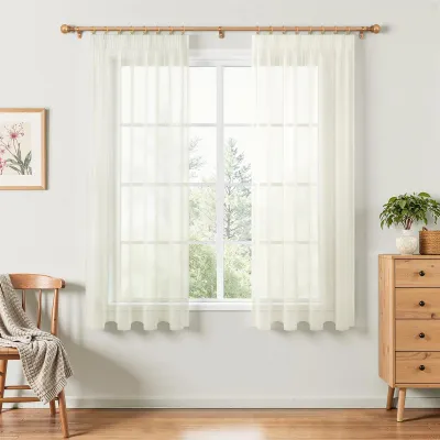 Productafbeelding van Transparante gordijnen met plooiband 150 cm, 140 cm, crème, voor woonkamer