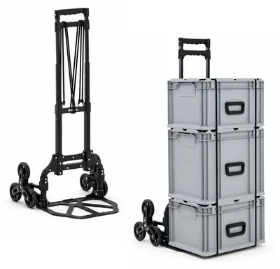 Produktbild von Klappbare Alu-Treppensackkarre ELEPHANT | Traglast 80kg | HxBxT 100x39x47cm | Aluminiumrahmen, ergonomische Griffe, pannensichere Vollgummibereifung | Schwarz | Treppensteiger Transportkarre Staplerkarre