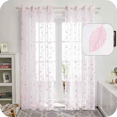 Immagine prodotto di Tende trasparenti con motivi ricamati - Set da 2 pezzi - 100% poliestere - 140x183 cm