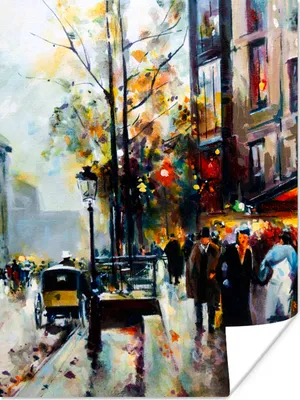 Produktbild von MuchoWow® Poster Gemälde - Stadt - Öl 120x160 cm - Wandbilder