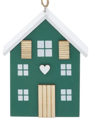 Produktbild von Selbstgemachte Tannenbaum-Hängedekoration aus rotem und grünem Holz, 10 cm