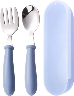 Produktbild von Besteck-Set für Kinder – Edelstahl – Fördert die Selbstständigkeit beim Essen – Spülmaschinenfest – 12,5 cm – Blau