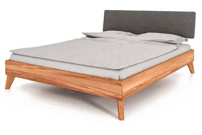 Produktbild von Bett GREG 3 - 200 x 220 aus Massivholz, mit Polsterkopfteil, Naturgeölt