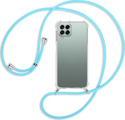 Produktbild von Handykette Backcover-Schutzhülle mit Band (Metall silberfarben) für Samsung Galaxy M33 - himmelblau