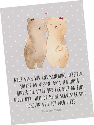 Produktbild von Mr. & Mrs. Panda Postkarte Bären Schwestern - Grau Pastell - Geschenk, Postkarten, Sister, Schwester, Ansichtskarte, Muttertag, Fotokarte, Große, Grußkarte, Zwillinge