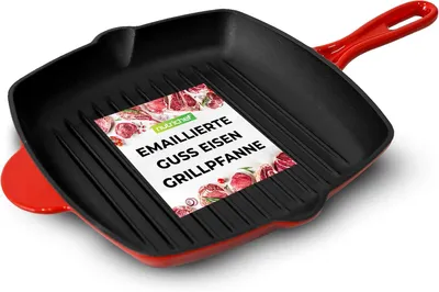 Obrázok produktu pre Grilovacia panvica NutriChef, 30x43 cm - liatinová panvica na indukciu, liatinová panvica s rohovou a nepriľnavou povrchovou úpravou, steaková panvica s odkvapkávačmi, robustná mriežka