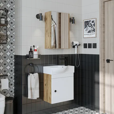 Produktbild von Roomart PUNTO Badmöbel-Set 3-teilig 46.5 cm breit, Weiß-Eiche