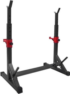 Obrázek produktu pro Nastavitelný stojan na dřepy – výška 90-150 cm – nosnost 250 kg – ocelová konstrukce – posilovací stanice – stojan na činky