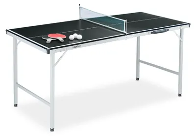 Image de Table de ping-pong Relaxdays, table pliable avec filet, 2 raquettes, 3 balles, H x L x P : 70 x 70 x 150 cm, noir