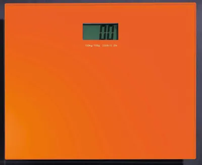 Produktbild von Orangefarbene elektronische Personenwaage aus Glas