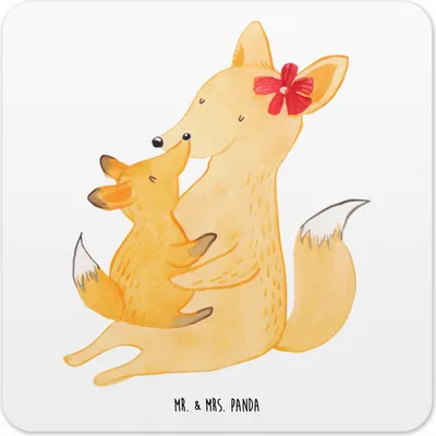 Produktbild von Mr. & Mrs. Panda Untersetzer Kunststoff Fuchs Mama 15er Set - Weiß - Geschenk, Coaster, für Gläser, Mutter, Muttertag, Glas-Untersetzer, Spruch, Umarmen, Eckig, Schoß