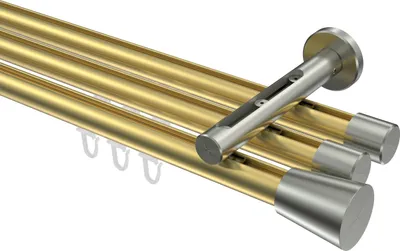 Produktbild von Interdeco Innenlaufstange / Gardinenstange mit Innenlauf Messing-Optik / Edelstahl-Optik, Typ Siteno Sitra (Konus), 20 mm Ø 3-läufig, 240 cm