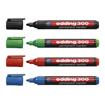 Zdjęcie produktu dla Edding 300-E4, 4 szt., Czarny, Niebieski, Zielony, Czerwony, Okrągły, 3 mm