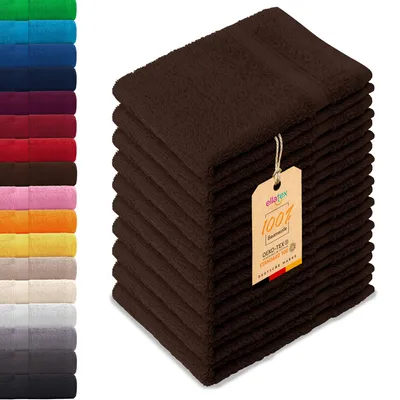 Produktbild von 10er Pack EllaTex Gästehandtücher 30x50 cm 100% Baumwolle, 500 g/m² Handtücher Set weich saugstark Serie Paris, in Farbe: Chocolate