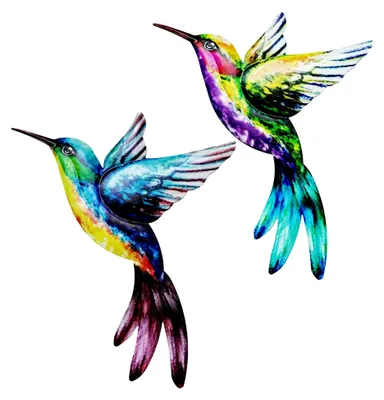 Produktbild von 2 Stück große, farbenfrohe Kolibri-Gartenkunst-Ornamente aus Schmiedeeisen, hängende Dekoration für Zuhause, Schlafzimmer, Garten, Terrasse oder Veranda