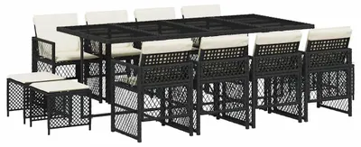 Produktbild von vidaXL 13-tlg. Garten-Essgruppe mit Kissen Schwarz Poly Rattan