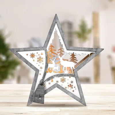 Image de Étoile de Noël LED en bois Étoile de l'Avent Décoration de table