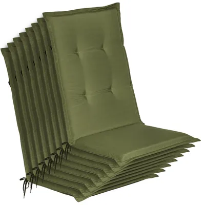 Zdjęcie produktu dla Zestaw 8 poduszek na krzesła ogrodowe Beautissu Loft HL w kolorze oliwkowym, 120 x 50 x 6 cm