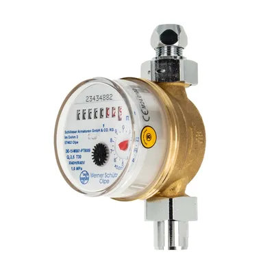 Produktbild von Waschtischzähler Einstrahlzähler ETK (Kaltwasser) bis 30 Grad, Länge 80 mm, 3/4 Zoll AG, inkl. Verschraubungen