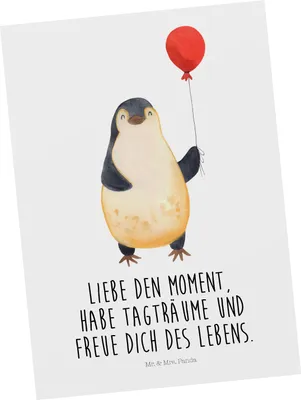 Produktbild von Mr. & Mrs. Panda Ansichtskarte Pinguin Luftballon - Weiß - Geschenk, kunstkarte, Postkarte, Pinguine, Postkarten, Grußkarte, Kunstkarten, Liebe, Geschenkidee, Motivation