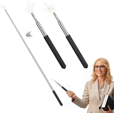 Productafbeelding van Telescopische Aanwijzer - Uitschuifbare Stok - Klas Presentatie - Vinger Vorm Ontwerp - Tot 68 cm - Zwart