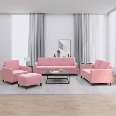 Immagine prodotto di vidaXL 4 pezzi. Set di divani in velluto rosa