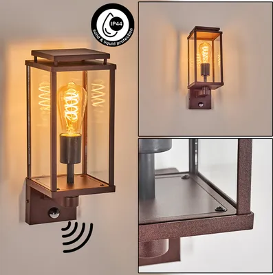 Produktbild von Castelbuono Außenwandlampe mit Bewegungsmelder aus Metall/Glas in Rostfarben/Klar