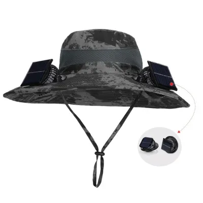 Produktbild von Sonnenhut mit Ventilator(Armgrau),Fischerhut mit Breiter Krempe,Solar Fan Hut, USB Charging,Outdoor Solar Sonnenenergie Hut Kappe,UV Sonnenschutz