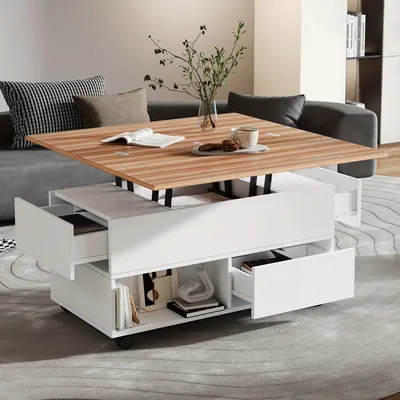 Image de Table basse - Table d'appoint - Table de salon - Table - Bambou - Hauteur réglable avec plateau relevable