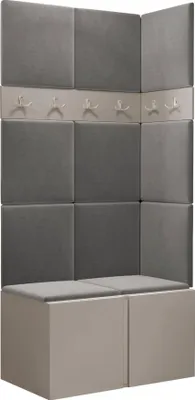Produktbild von MIRJAN24 Garderoben-Set Orion I, Garderobe mit Sitzbank mit 11 x Wandpanel 42x42 (Farbe: Cashmere, Manila 16)