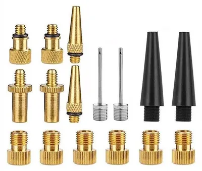 Produktbild von Messing Ventiel Adapter Set für Fahrradreifen - Pumpnadeln und Zubehör - Kompatibel mit Standardpumpe - Luftkompressor - DV AV SV Ventil