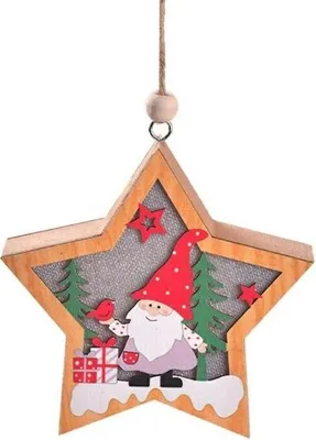 Immagine prodotto di Lampada di Natale in legno con folletto e regalo - Natale