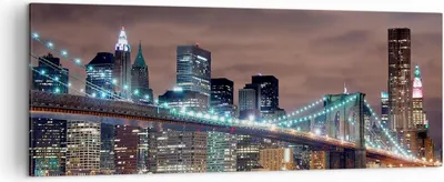 Produktbild von Bild auf Leinwand - Leinwandbild - Stadt Brücke Wolkenkratzer - 140x50cm - Wand Bild - Wanddeko - Leinwanddruck - Bilder - Kunstdruck - Wanddekoration - Leinwand bilder - Wandkunst - AB140x50-0218