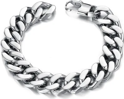 Image de OSTAN Bracelet pour homme en acier inoxydable Chaîne de vélo Argent 22cm 1,4cm