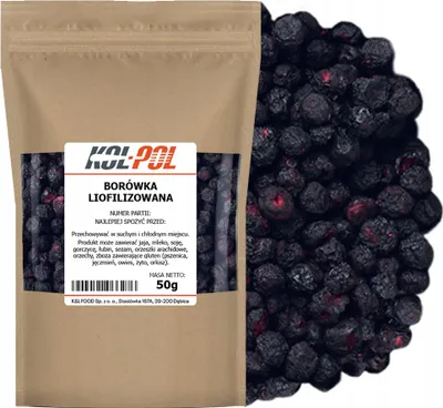 Zdjęcie produktu dla BORÓWKI LIOFILIZOWANE 50g Całe Owoce liofilizowane Borówka jakość Kol-Pol