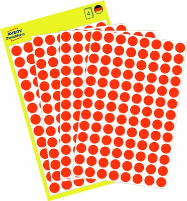 Produktbild von Avery Zweckform 3177, Markierungspunkte, ? 8 mm, 416 Markierungspunkte / 4 Blatt, neonrot