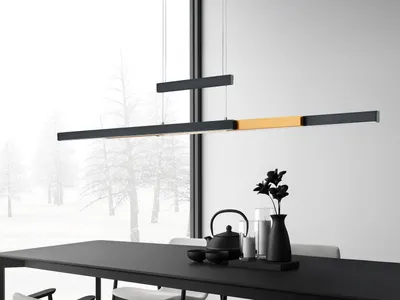 Produktbild von LED Pendelleuchte TRAJAN Schwarz-Gold höhenverstellbar mit TOUCH Dimmer