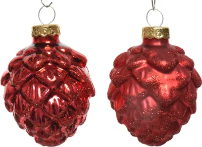 Produktbild von 6er Set Weihnachtszapfen rot 7 cm Glas Christbaumkugeln für stilvolle Festtagsdeko