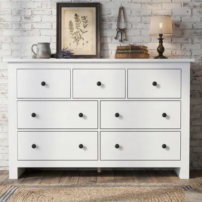 Image de Commode avec 7 tiroirs, meuble de rangement, bois, 152x40x89 cm, blanc