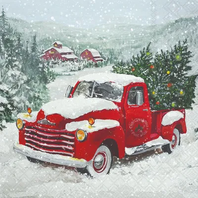 Produktbild von 20 Servietten Christmas Truck - Auto mit Weihnachtsbaum 33x33cm