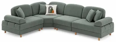 Zdjęcie produktu dla Sofa do salonu, kształt L, kolor zielony, wygodne, nowoczesne, narożnik, miękkie obicie