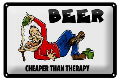 Produktbild von Blechschild Alkohol 30x20cm Beer cheaper than therapy Bier