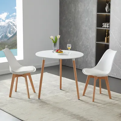 Produktbild von IPOTIUS Esstisch 80x80x73 cm, Küchentisch Esszimmertisch für 4 Personen, Rund Tisch mit Buchenbeine,  80x80x74 cm, 3 Beine mit Buche, Weiß