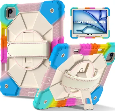 Produktbild von Hülle für iPad Air 11 Zoll M2 (2024) Tablette Schutzhülle Stoßfeste mit 360 Drehbarer Handschlaufe/Ständer Bunt Pink