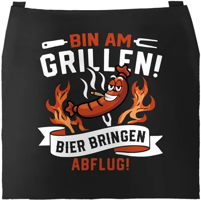 Produktbild von Grill-Schürze für Männer mit Spruch Bin am Grillen! Bier bringen Abflug! Baumwollschürze Küchenschürze Moonworks® schwarz unisize